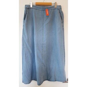 BNWT Joe Fresh Denim Viscose Midi Skirt Elastic Back L